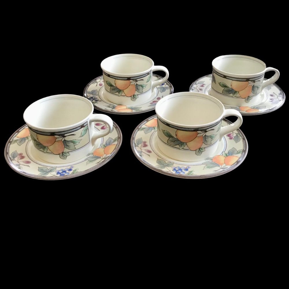 MIKASA Intaglio Garden Harvest Flat Cup and Saucer Sets of 4